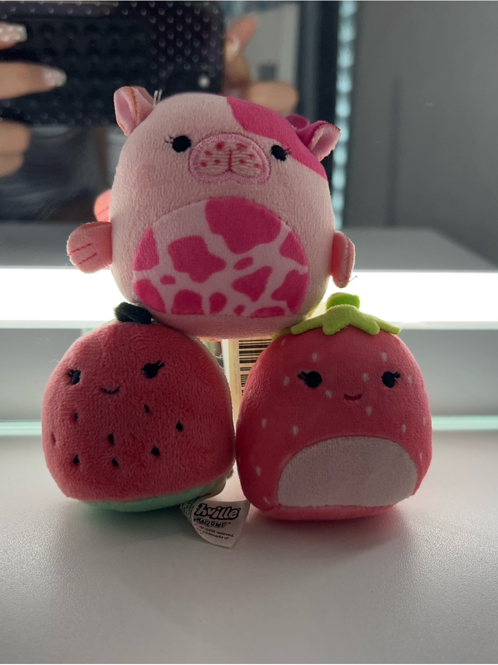 3 pack, pink and red Squishmallows